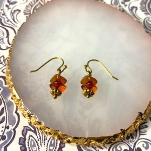 Handmade Gold Tone Stacked Stone Dangle Earrings